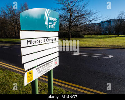 Microsoft Campus Sign, Thames Valley Business Park, Reading, Berkshire, England Stock Photo