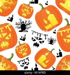Seamless pattern of decorative Halloween pumpkins with different design vector illustration on white background website page and mobile app design. Stock Vector