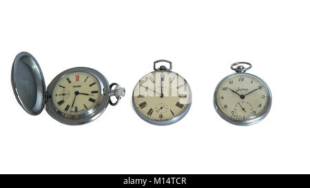 Bangkok, Thailand - January 18, 2018: Set of three vintage Russian pocket watch Molnija isolated on white background Stock Photo