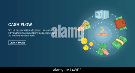 Cash flow banner horizontal, cartoon style Stock Vector