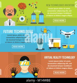 Future tech banner horizontal set, flat style Stock Vector