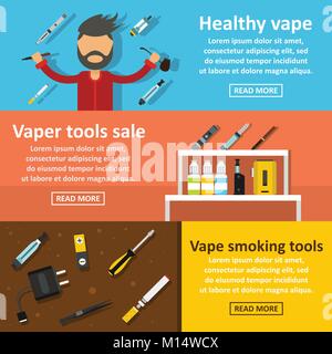 Vape smoking banner horizontal set, flat style Stock Vector