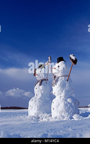 The Netherlands. 's-Graveland. Winter. Snow. Snowmen. Stock Photo