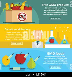 GMO products banner horizontal set, flat style Stock Vector