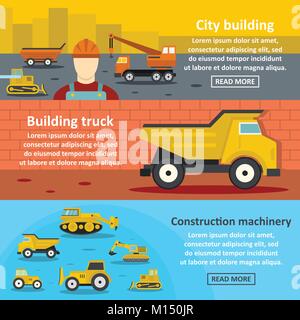 Building vehicle banner horizontal set, flat style Stock Vector