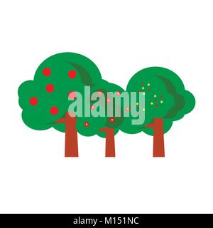 Icons of green trees in a flat design. Isolated on white. Vector illustration of garden. Stock Vector