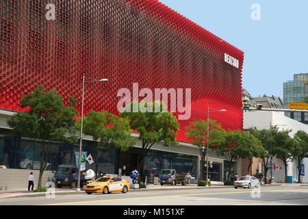 South Korea, Seoul, Gangnam district, Apgujeong, building with red design of Beat 360, Kia brand cultural and commercial space Stock Photo