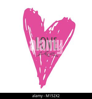 Lovely Valentines day gift card with heart and lettering love. Calligraphy, hand drawn design elements for print, poster, invitation, party decoration Stock Vector