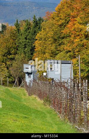 France, Bas Rhin, Natzwiller, Le Struthof former Nazi Concentration Camp, only Nazi run camp on French territory in World War Two, watchtower of compound Stock Photo