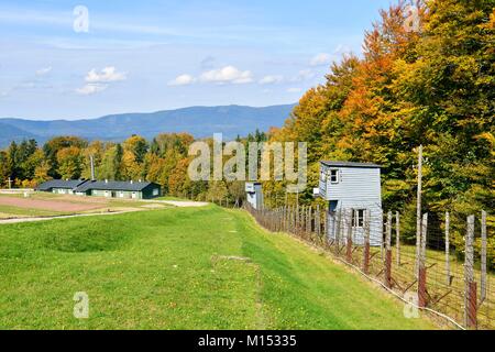 France, Bas Rhin, Natzwiller, Le Struthof former Nazi Concentration Camp, only Nazi run camp on French territory in World War Two, watchtower of compound Stock Photo