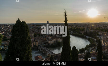 view of verona from terrazza castel san pietro at sunset, italy Stock Photo