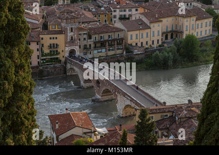 view of verona from terrazza castel san pietro at sunset, italy Stock Photo