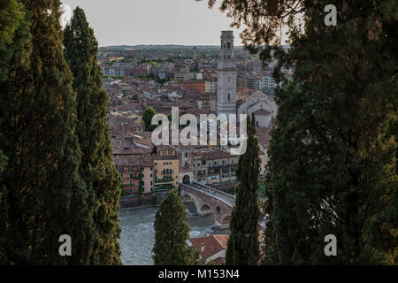 view of verona from terrazza castel san pietro at sunset, italy Stock Photo