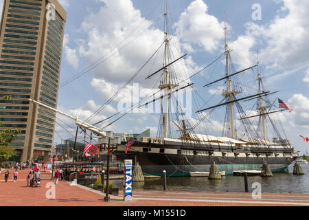 The USS Constellation, a sloop-of-war moored in Baltimore Inner Harbor, Maryland, United States. Stock Photo