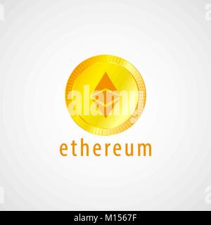 Golden coin with Ethereum sign. Money and finance symbol. Vector Illustration isolated on white background. Stock Vector