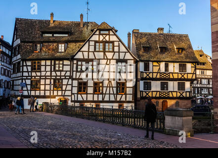 Some traditional and medieval houses in the historic and tourist district of the 'Petite France' in Strasbourg, France. Stock Photo