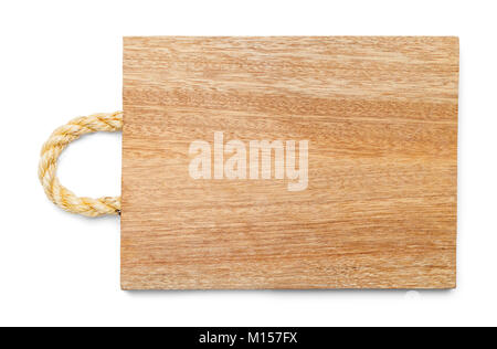 Wood Cutting Board with a Rope Handle Isolated on a White Background. Stock Photo