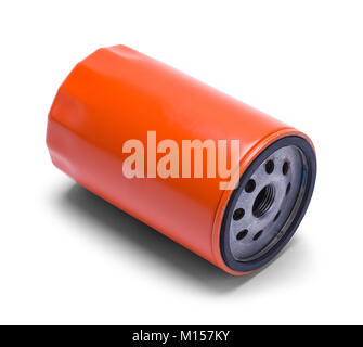 Orange Car Oil Filter Isolated on a White Background. Stock Photo