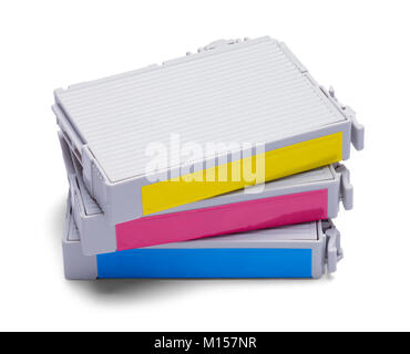Three Computer Printer Cartridges Isolated on White. Stock Photo