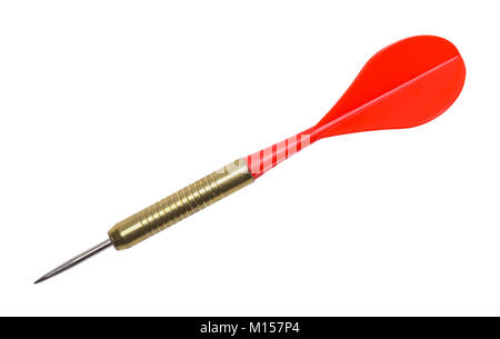 Single Red Dart Side View Cut Out on White. Stock Photo