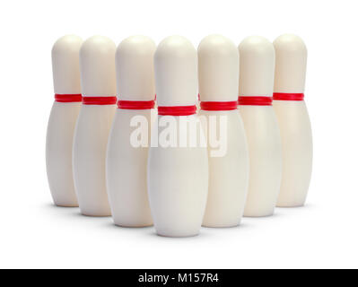 Set of Small Bowling Pins Front View Isolated on a White Background. Stock Photo