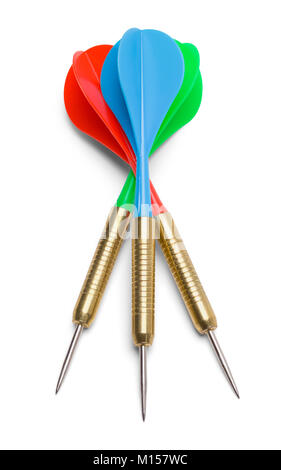 Red Blue and Green Darts Isolated on a White Background. Stock Photo