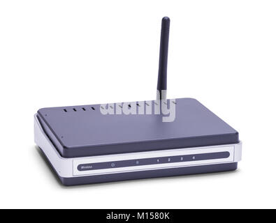 Wireless router network with cable on blue background Stock Photo - Alamy