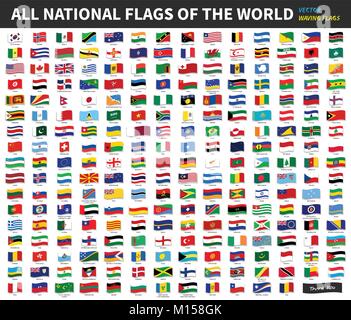 All official national flags of the world . Waving design . Vector . Stock Vector