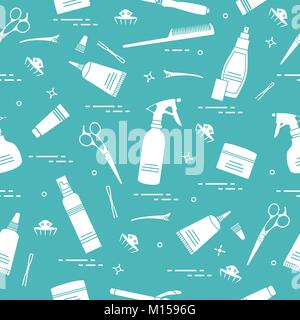 Seamless pattern with professional hairdresser tools. Fashion and beauty background. Design for announcement, advertisement, print. Stock Vector