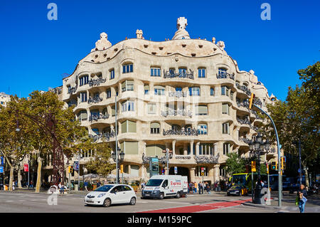 Barcelona, Spain - October 28, 2015: La Pedrera Facade in Barcelona, Spain Stock Photo