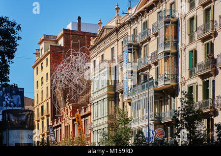 Barcelona, Spain - October 28, 2015: Building Facade in Barcelona, Spain Stock Photo