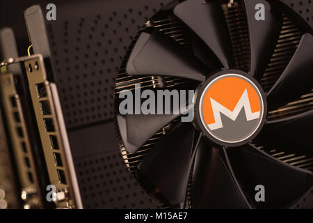 Monero Cryptocurrency Mining Using Graphic Cards Stock Photo