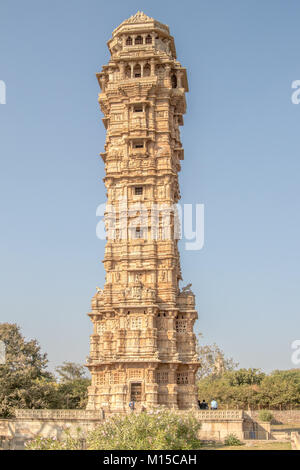 The Vijaya Stambha is an imposing victory monument located within Chittorgarh fort in Chittorgarh, Rajasthan, India. Stock Photo