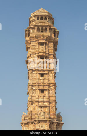 The Vijaya Stambha is an imposing victory monument located within Chittorgarh fort in Chittorgarh, Rajasthan, India. Stock Photo