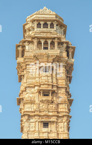 The Vijaya Stambha is an imposing victory monument located within Chittorgarh fort in Chittorgarh, Rajasthan, India. Stock Photo