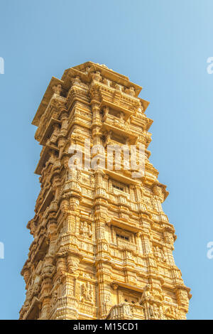 The Vijaya Stambha is an imposing victory monument located within Chittorgarh fort in Chittorgarh, Rajasthan, India. Stock Photo