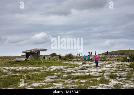 Poulnabrone Dolmen is a portal tomb located in The Burren, County Clare, Ireland. Stock Photo