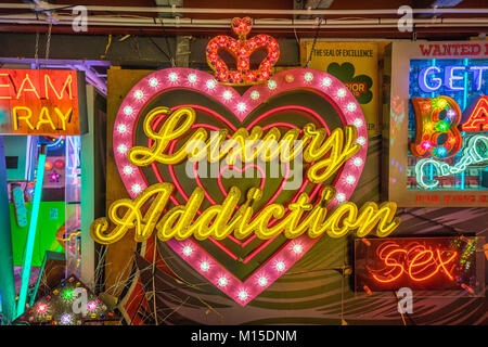 Neon signs available for hire from Gods Own Junkyard in Walthamstow, London. Photo date: Friday, January 26, 2018. Photo: Roger Garfield/Alamy Stock Photo