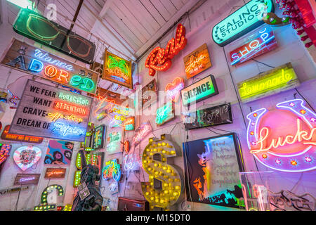 Neon signs available for hire from Gods Own Junkyard in Walthamstow, London. Photo date: Friday, January 26, 2018. Photo: Roger Garfield/Alamy Stock Photo