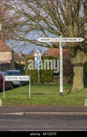 Offham village green in Kent, with attractive houses and the only ...