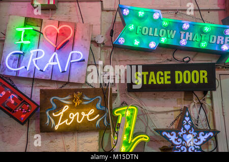 Neon signs available for hire from Gods Own Junkyard in Walthamstow, London. Photo date: Friday, January 26, 2018. Photo: Roger Garfield/Alamy Stock Photo