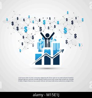 Networks - Business Connections - Worldwide Financial Connections, Online Banking, Money Transfer Concept Design, Vector Illustration Stock Vector