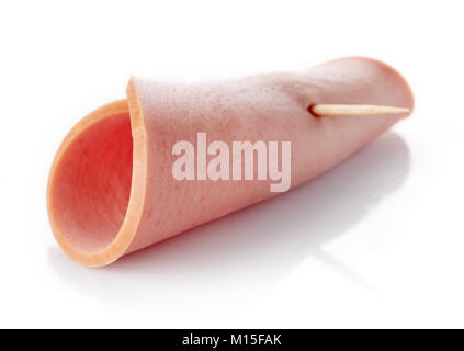 Slice of boiled ham sausage isolated on white background Stock Photo