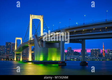 Photo of the rainbow bridge in Tokyo at the blue hour time Stock Photo