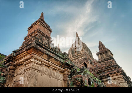 BAGAN, MYANMAR - NOVEMBER, 2016: Bagan, also spelled Pagan, on the banks of the Ayerwaddy River, is home to the largest area of Buddhist temples, pago Stock Photo