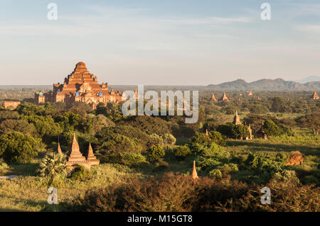 BAGAN, MYANMAR - NOVEMBER, 2016: Bagan, also spelled Pagan, on the banks of the Ayerwaddy River, is home to the largest area of Buddhist temples, pago Stock Photo