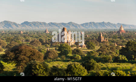 BAGAN, MYANMAR - NOVEMBER, 2016: Bagan, also spelled Pagan, on the banks of the Ayerwaddy River, is home to the largest area of Buddhist temples, pago Stock Photo