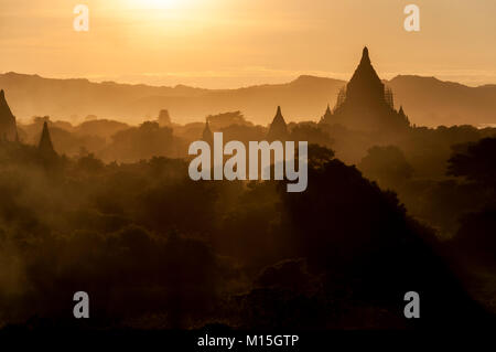 BAGAN, MYANMAR - NOVEMBER, 2016: Bagan, also spelled Pagan, on the banks of the Ayerwaddy River, is home to the largest area of Buddhist temples, pago Stock Photo