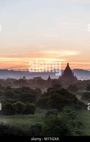 BAGAN, MYANMAR - NOVEMBER, 2016: Bagan, also spelled Pagan, on the banks of the Ayerwaddy River, is home to the largest area of Buddhist temples, pago Stock Photo