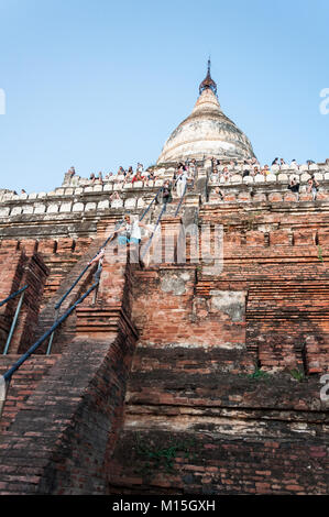 BAGAN, MYANMAR - NOVEMBER, 2016: Bagan, also spelled Pagan, on the banks of the Ayerwaddy River, is home to the largest area of Buddhist temples, pago Stock Photo